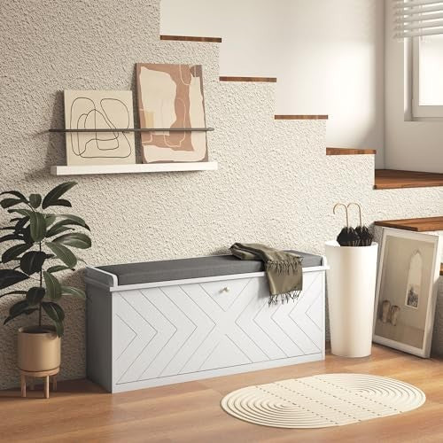 Entryway Shoe Bench with Cushion & Adjustable Shelf for Hallway Storage