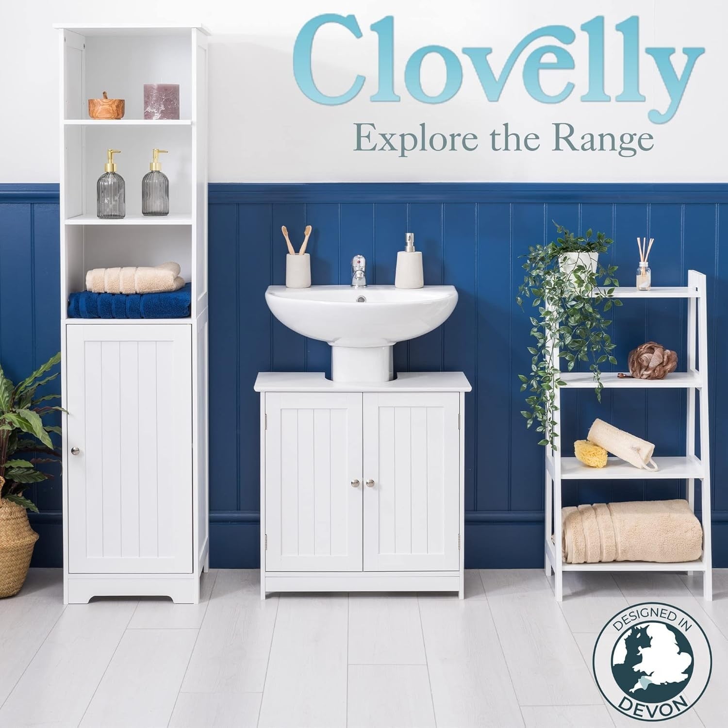 White Under Sink Bathroom Cabinet – Compact Storage Cupboard 60x30x60cm