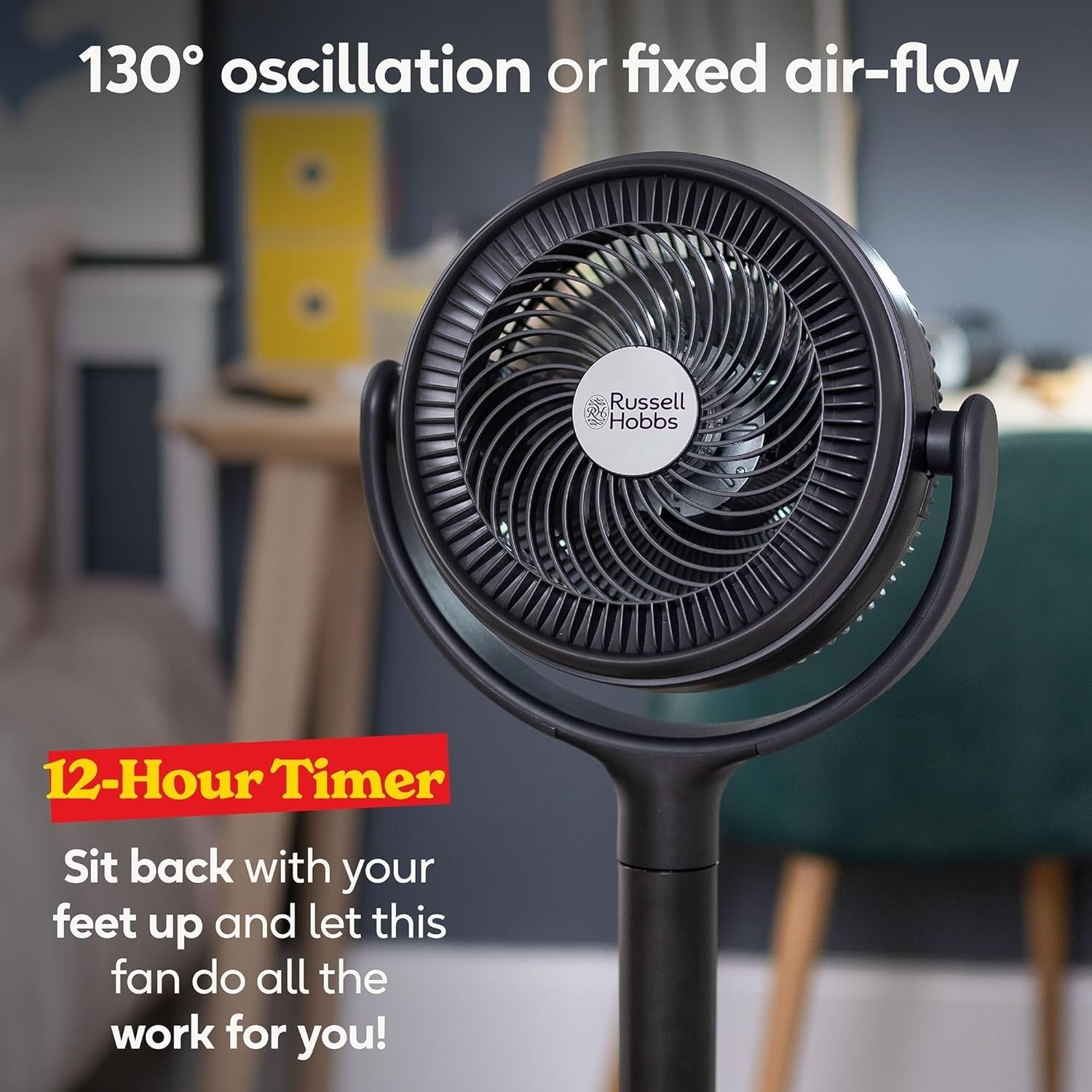 Charcoal Grey Pedestal Circulator Fan 12-Speed 130° Oscillation Remote Timer