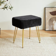 Black Velvet Rectangular Footrest Stool – Modern Vanity Seat with Metal Legs