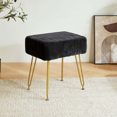 Black Velvet Rectangular Footrest Stool – Modern Vanity Seat with Metal Legs