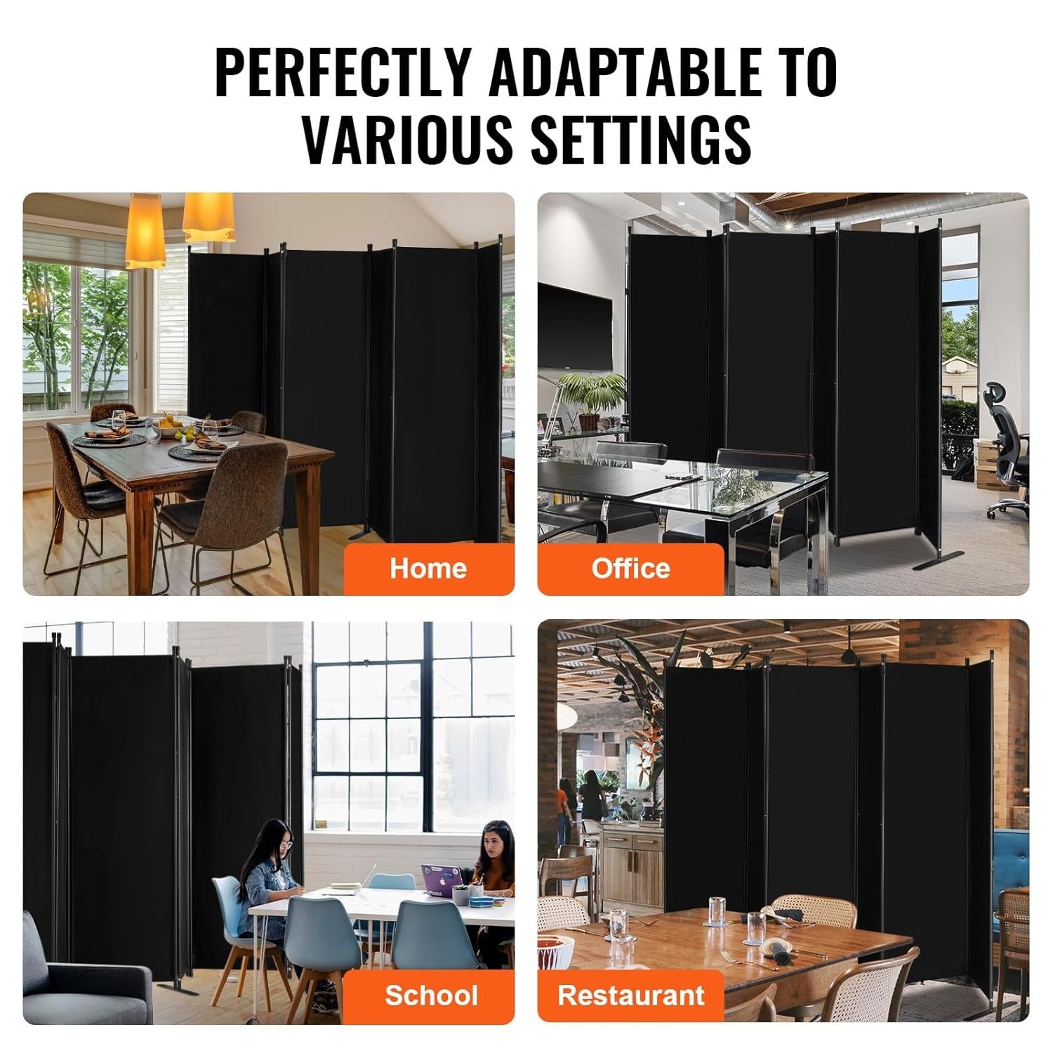 6 Panel Folding Room Divider Black Privacy Screen Freestanding 317x181cm