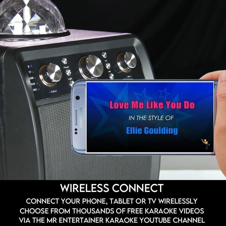 Portable Karaoke Machine with Wireless Mic & Disco Party LED