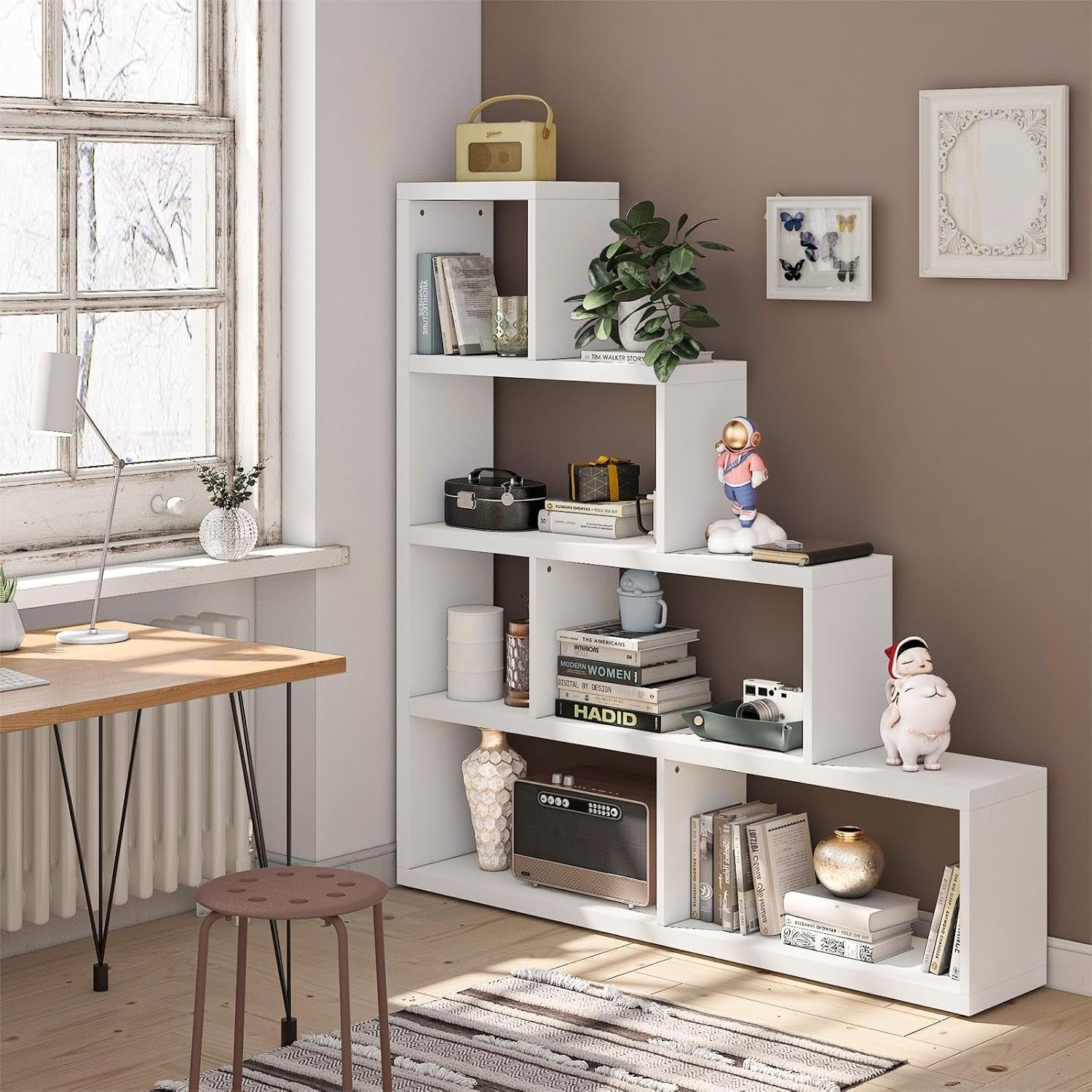 Modern 4-Tier Cube Storage Bookcase Stair Shelf Display Unit for Living Room