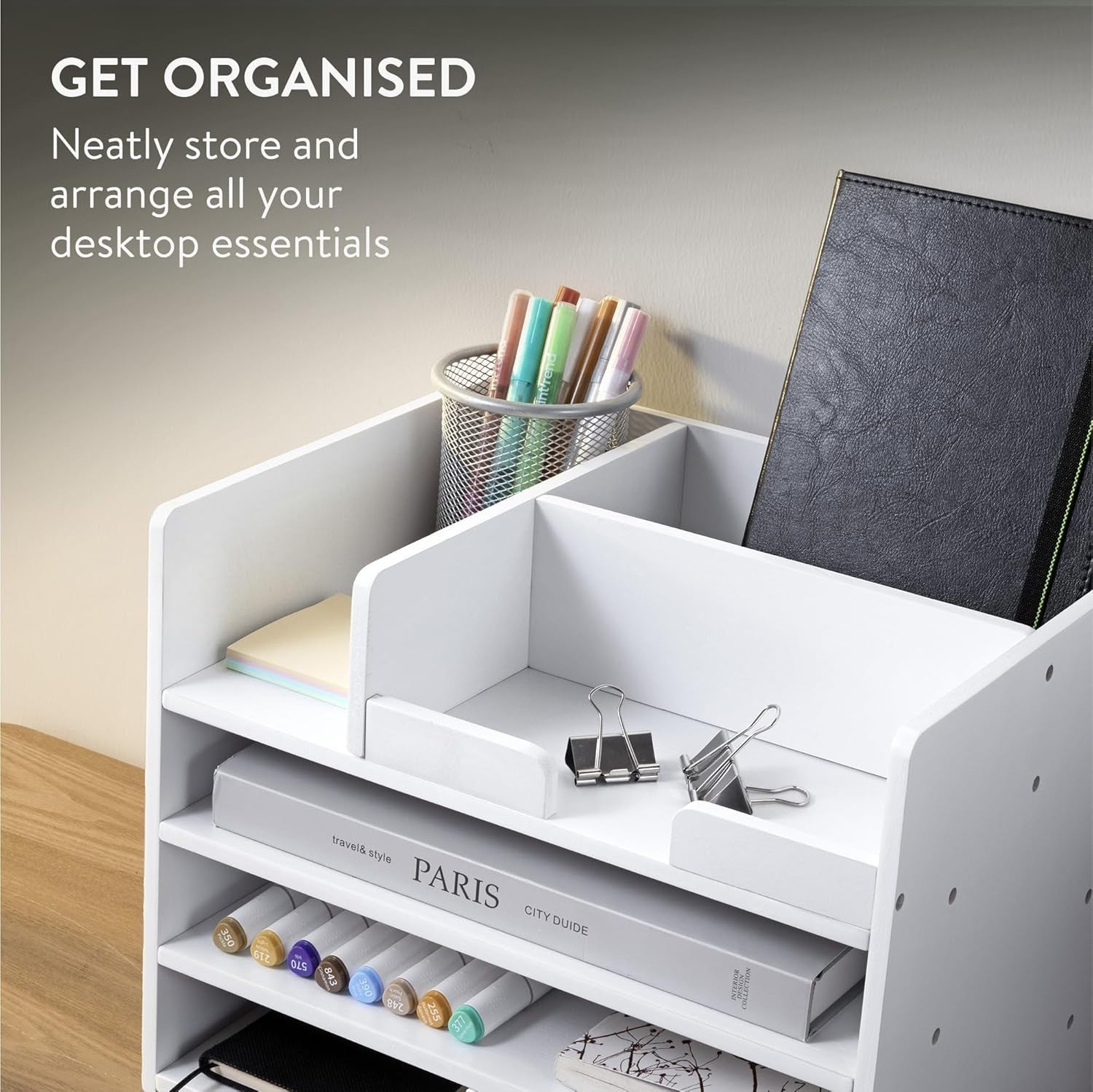 Bamboo Desk Organiser with 7 Drawers & Compartments for Office & Stationery