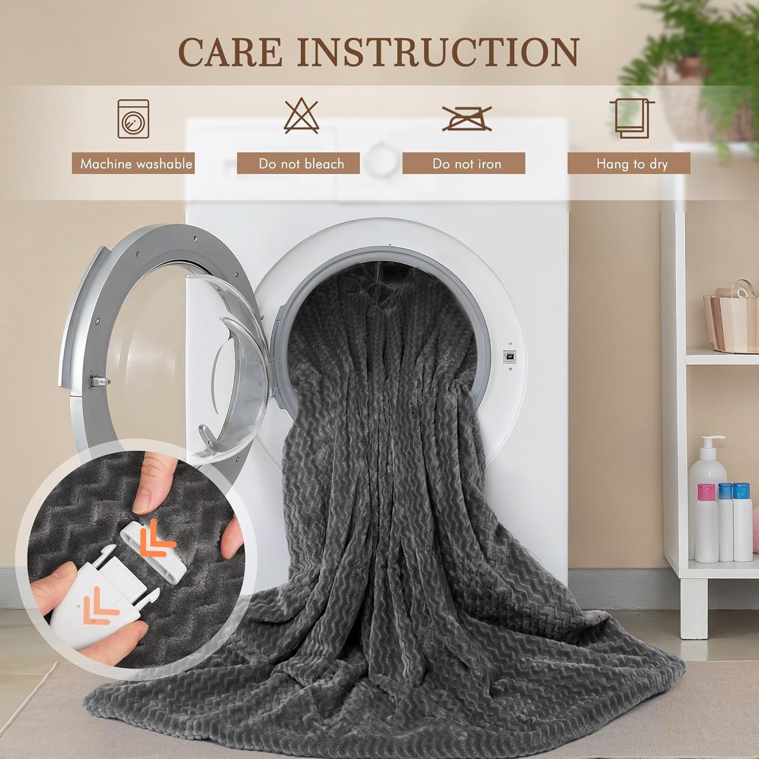 Electric Heated Throw Blanket 6 Heat Settings Auto Off Washable 130x180cm