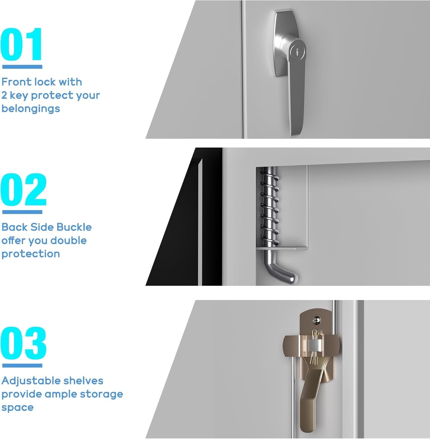 Metal Storage Cabinet  Lock Doors 2 Adjustable Shelves Office Home Grey
