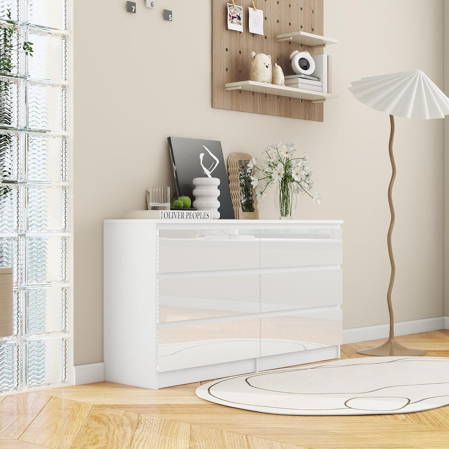 High Gloss 6-Drawer Chest Storage Cabinet | Wall Mount Bedroom Organizer