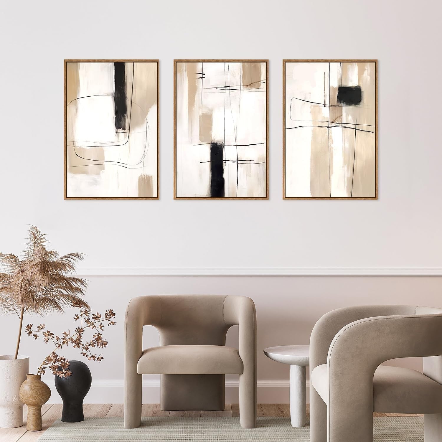 Abstract Yellow Grey Canvas Wall Art Set 3 Framed 30x40cm