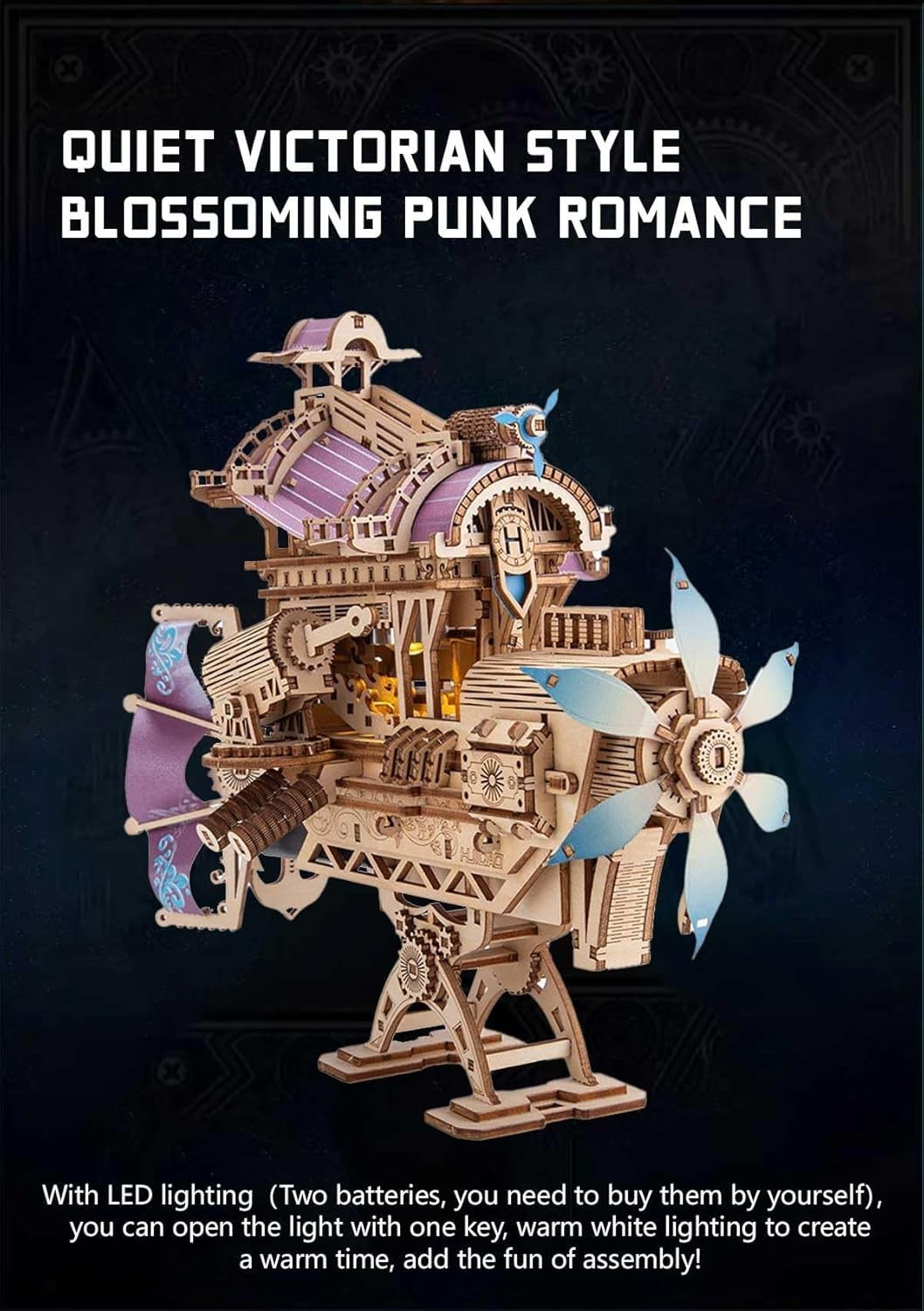 3D Wooden Spaceship Puzzle Kit, 266+ Pieces, Steampunk Model, DIY Mechanical Toy