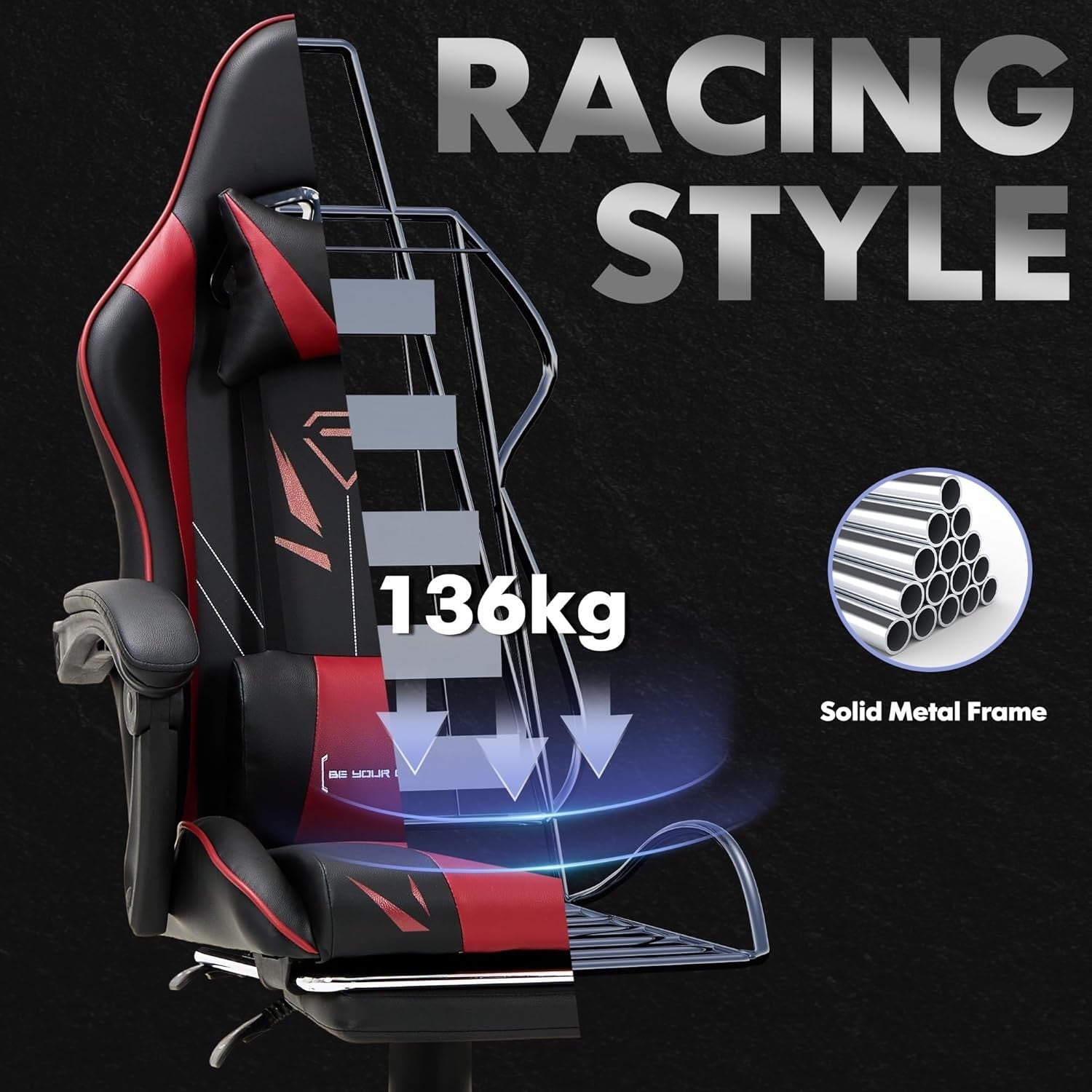 Gaming Chair Red High Back Footrest Desk Swivel PC Gamer Racing Modern Seat