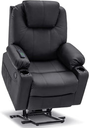 Electric Riser Recliner Chair Lift Assist Heated Massage USB Faux Leather Black