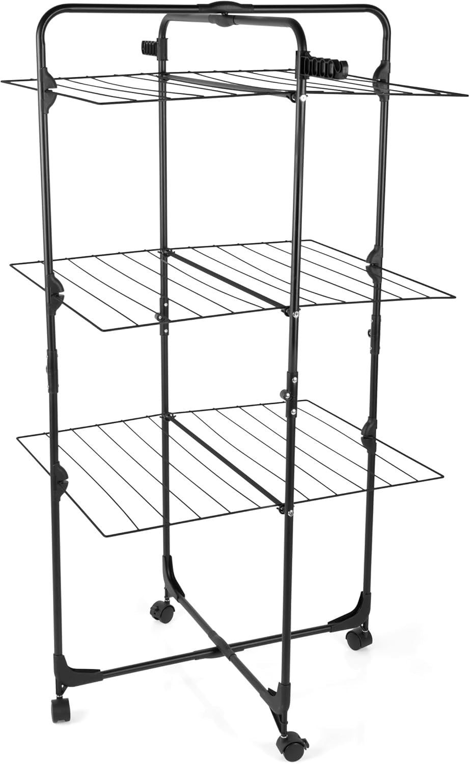3 Tier Tower Laundry Drying Rack Folding Clothes Stand with Wheels Indoor