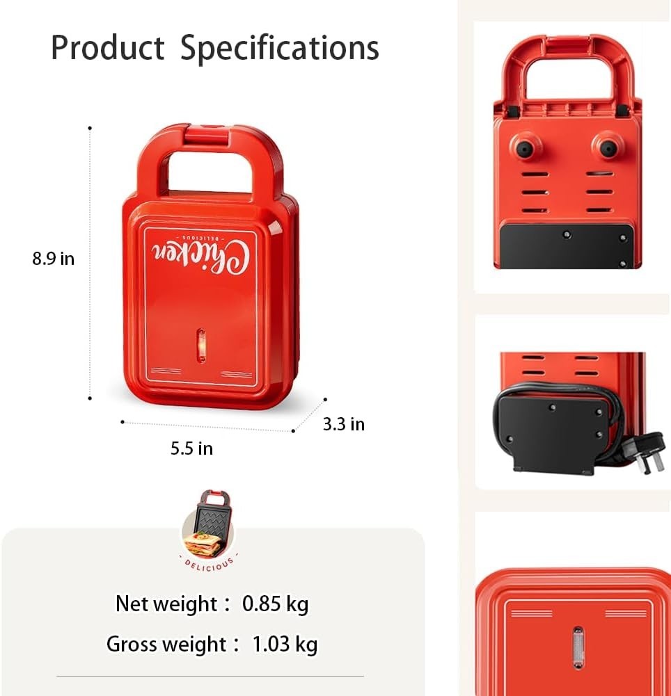 3-in-1 Electric Crepe Maker & Panini Press | Non-Stick, Compact Red