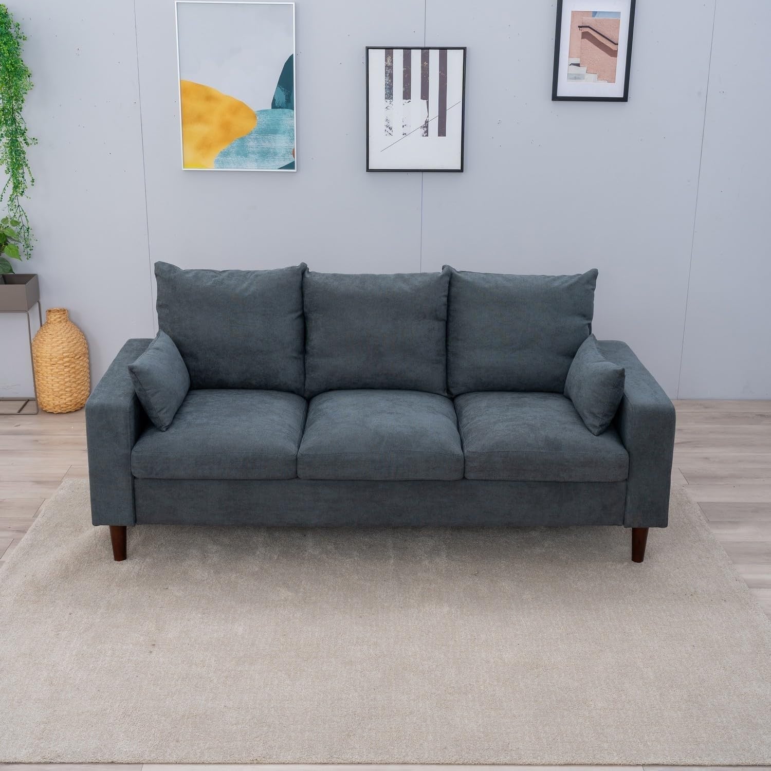3 Seater Grey Fabric Sofa Upholstered Modern Couch for Living Room Flat