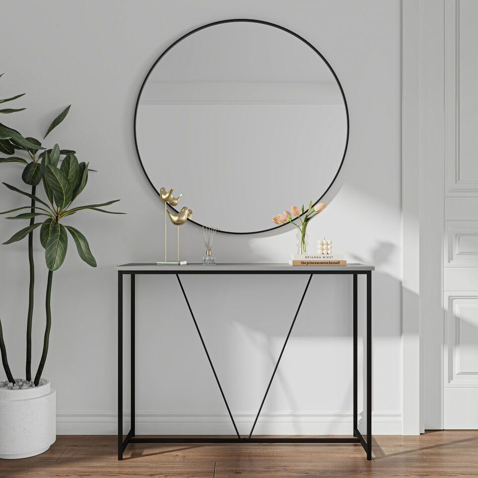 Space-Saving Slim Console Table with Metal Frame & Storage Shelf