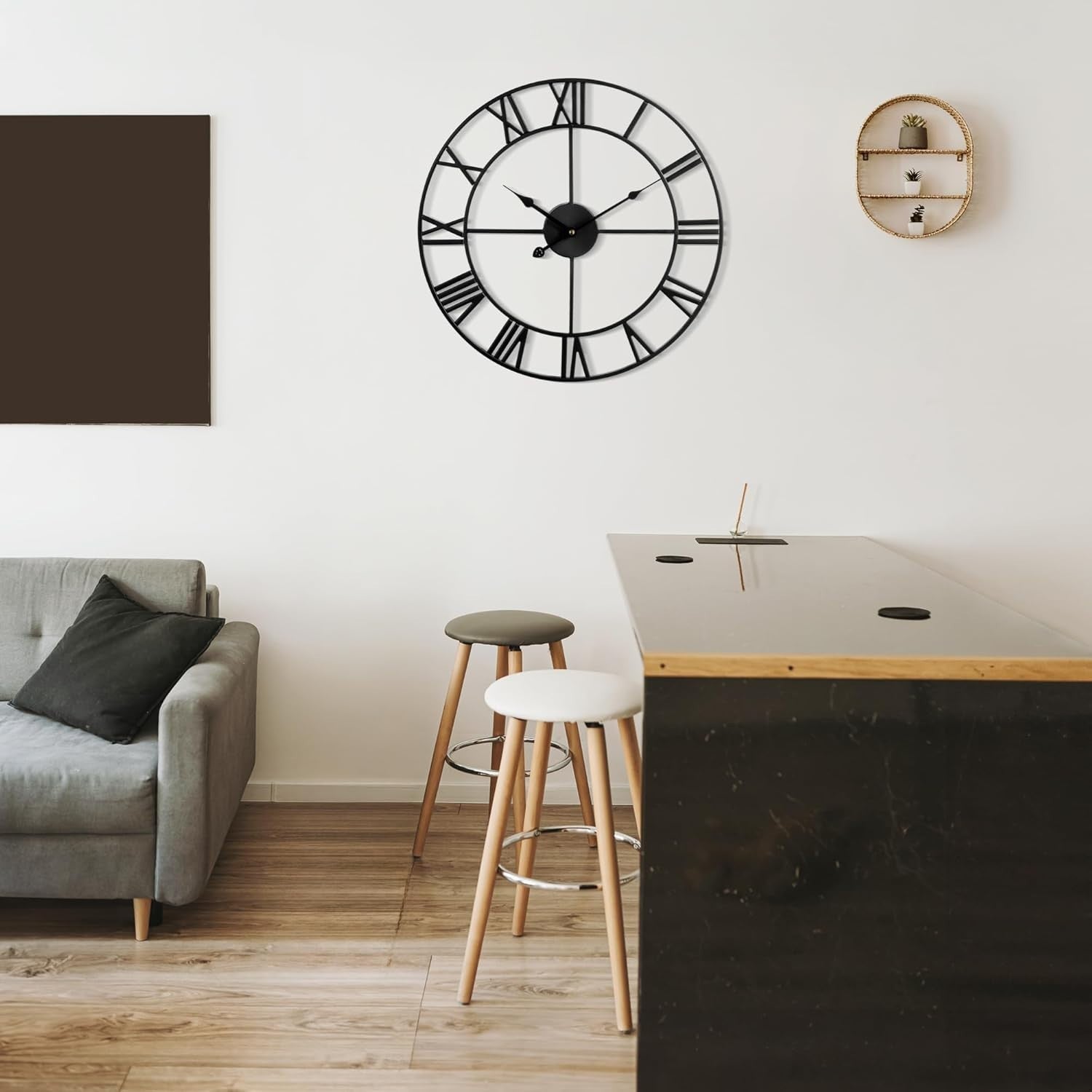 100cm Extra Large Silent Metal Wall Clock Roman Numerals Art Deco Black