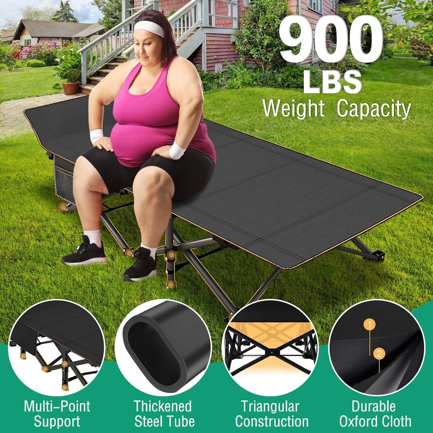 XL Folding Camp Bed Extra Wide 32" Heavy Duty Cot Guest Bed 400KG Max