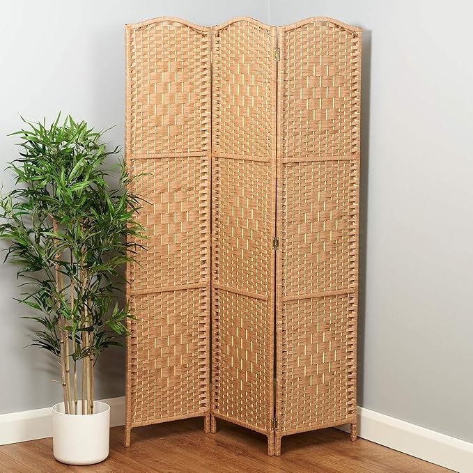 Wicker Folding Room Divider Screen 3 Panel – Natural Solid Weave Privacy Partiti