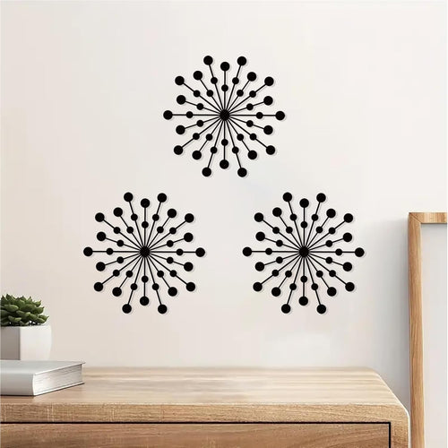 Metal Sunburst Wall Art Set 3 Modern Abstract Black Hanging Decor