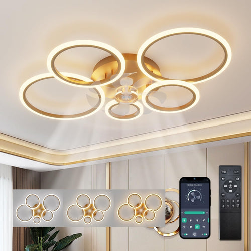 ycwdcz 100CM Smart Ceiling Fan with Light, Gold, 6-Speed, Remote, LED