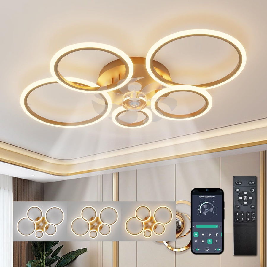 ycwdcz 100CM Smart Ceiling Fan with Light, Gold, 6-Speed, Remote, LED