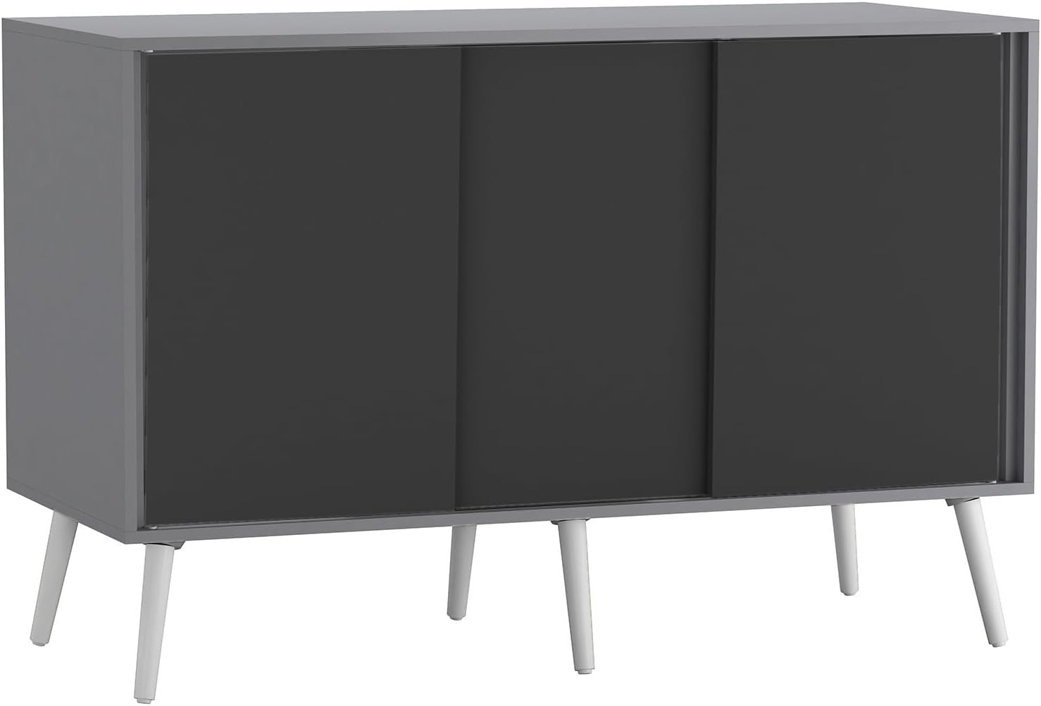 Modern 3-Door Sliding Sideboard Storage Cabinet Grey with White Wooden Legs