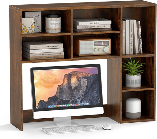 Rustic Brown Desktop Bookshelf 3-Shelf Adjustable Hutch Organizer Rack 94cm