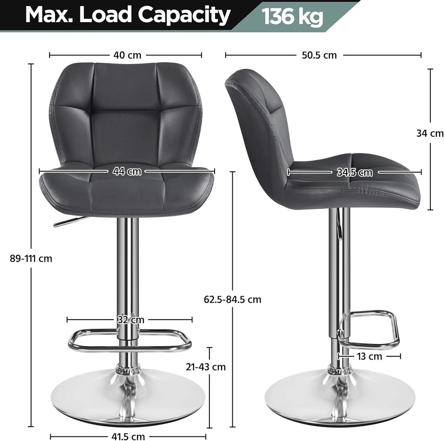 Adjustable PU Leather Bar Stools Set of 4 – Swivel Counter Chairs