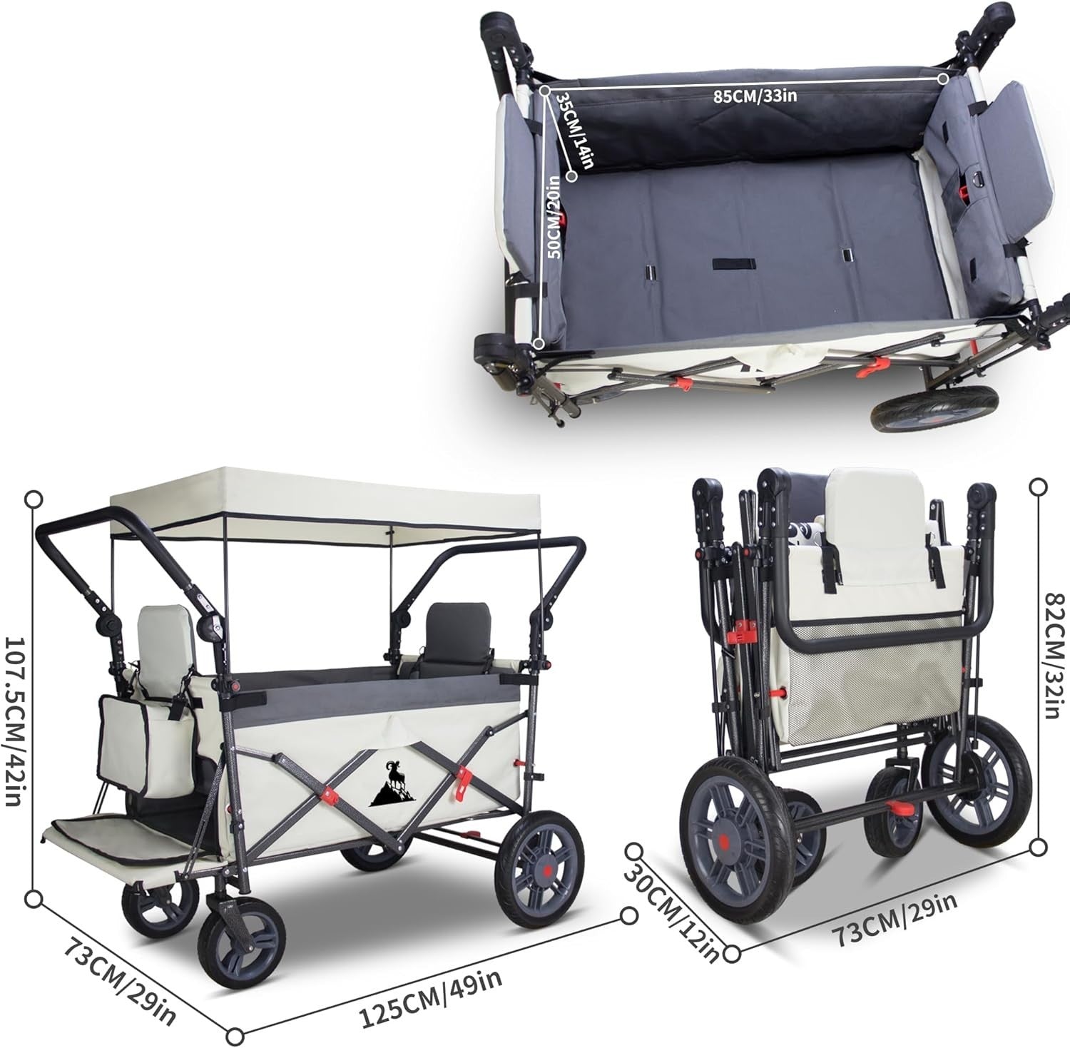 Folding Camping Wagon w Canopy & 2 Seats Heavy Duty Beach Garden Cart