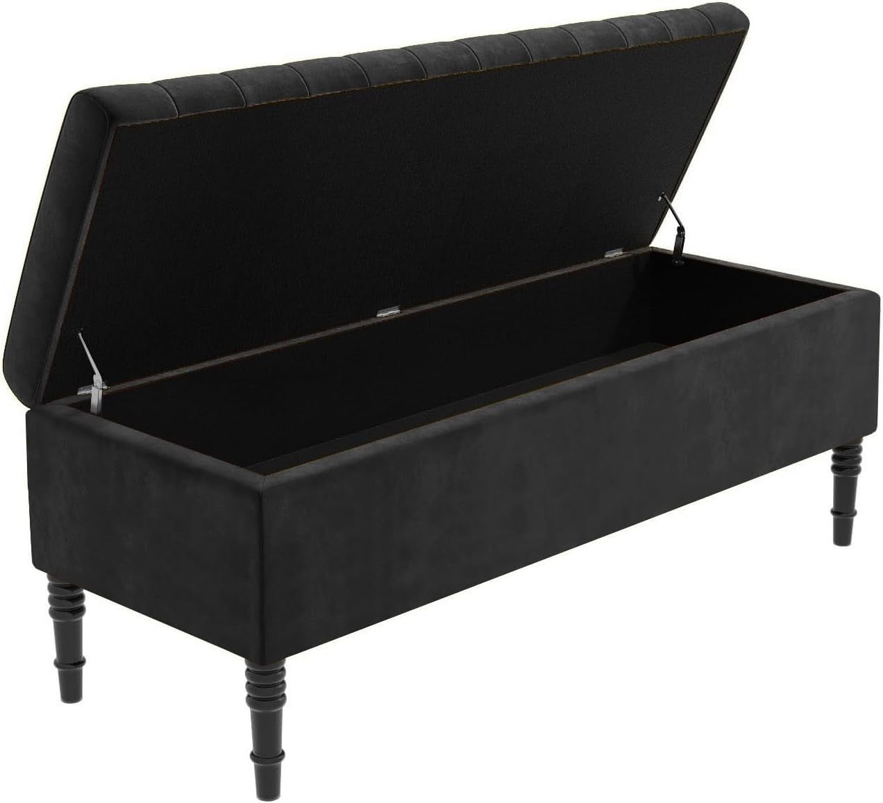 Luxury Black Velvet Storage Ottoman Bench with Legs, Shoe & Entryway Seat