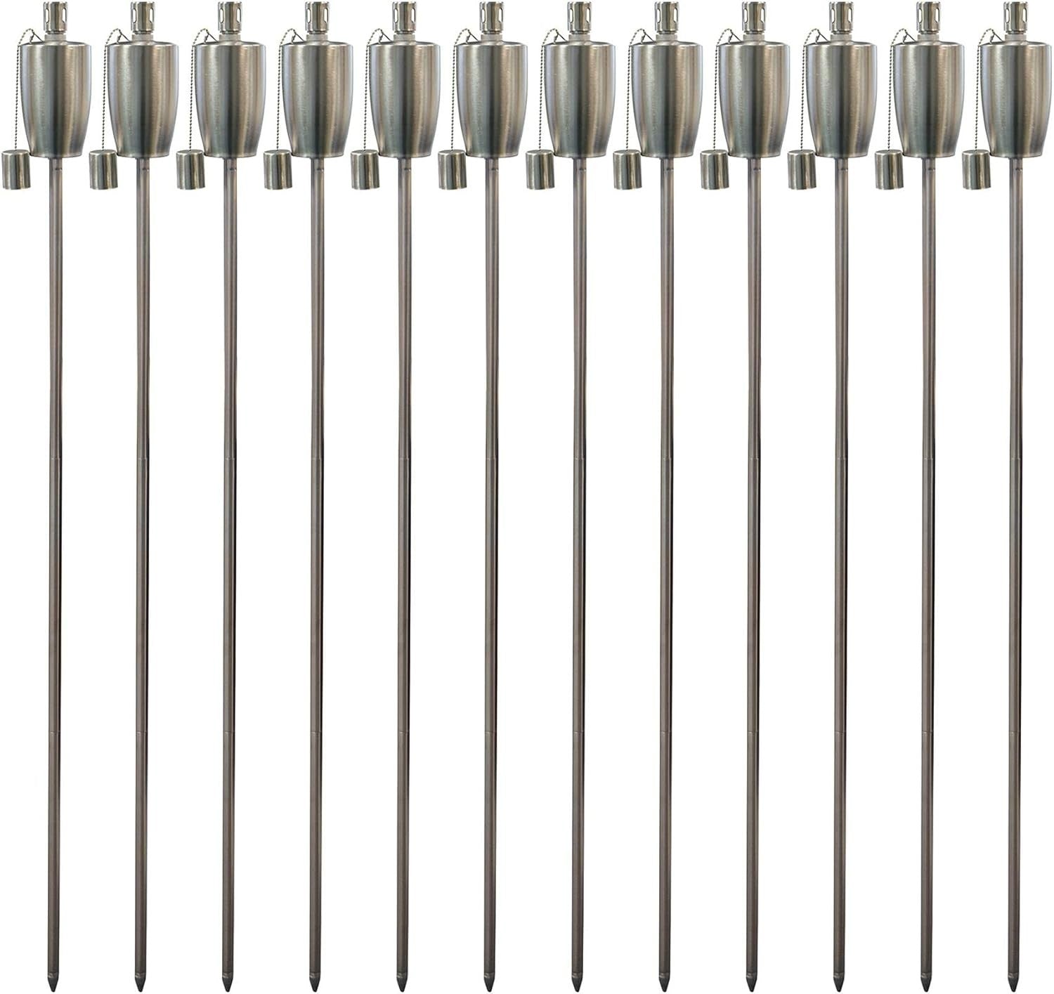 12 Pack Harbour Housewares Metal Garden Torches 146cm Silver Barrel Lanterns