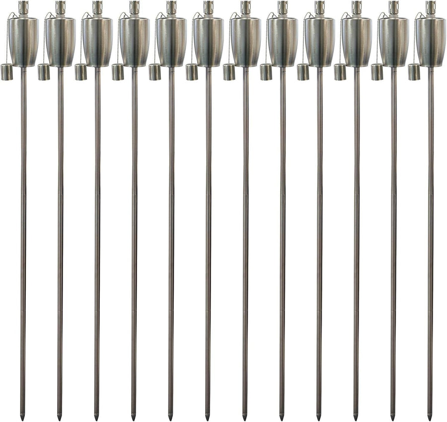 12 Pack Harbour Housewares Metal Garden Torches 146cm Silver Barrel Lanterns