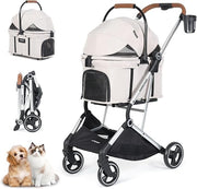 3-in-1 Pet Stroller Detachable Carrier Foldable Pushchair for Small Dogs Cats