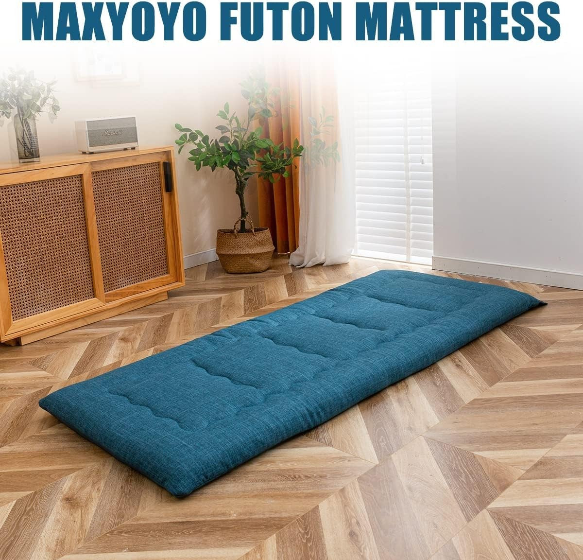 Portable Roll-Up Futon Mattress Foam Zipped Handle Bed Pad 190x71 Bluestone