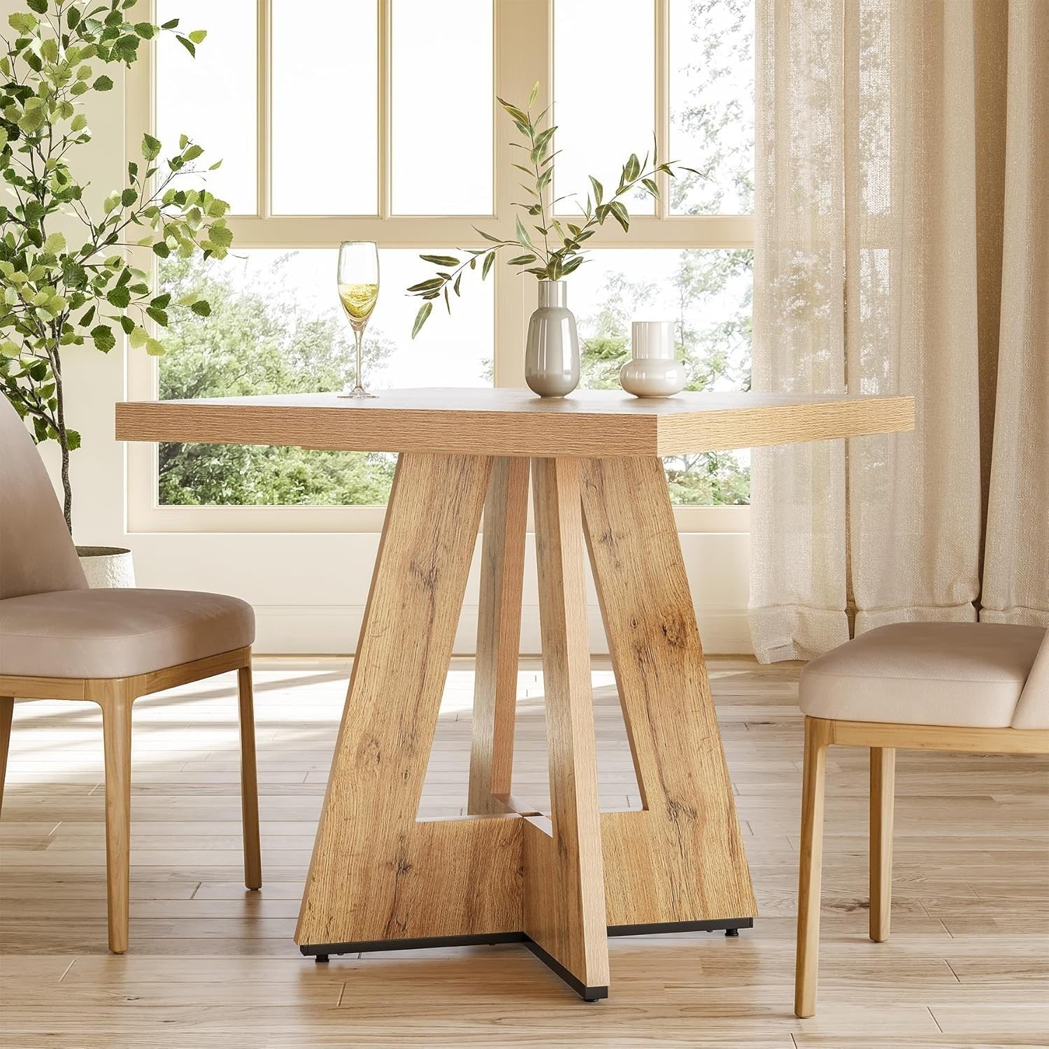 Rustic Farmhouse Square Dining Table 2-4 Seater Pedestal Wood Kitchen