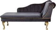 Velvet Tufted Chaise Lounge Sofa Grey Left Hand Accent Chair 135cm.