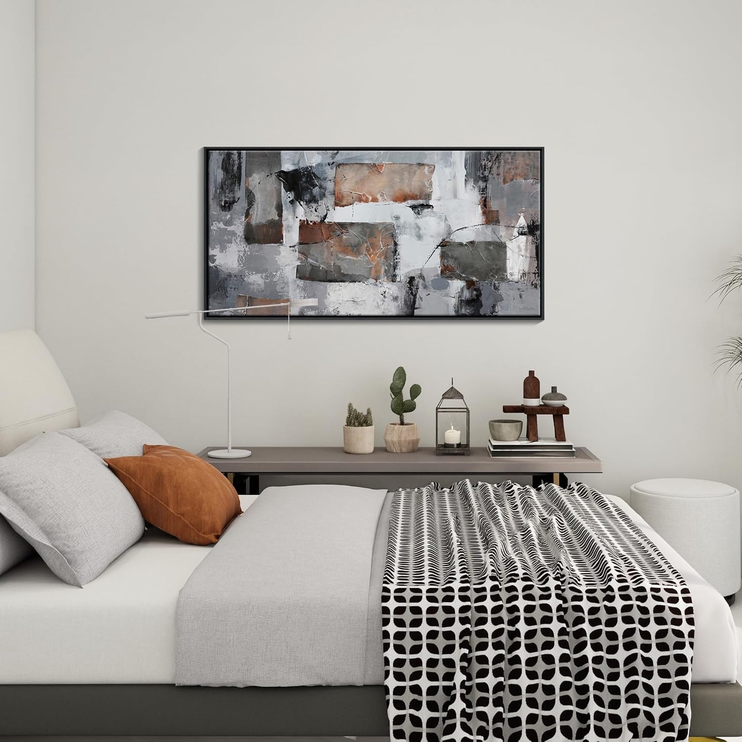 Large Abstract Wall Art Grey Black Framed Canvas