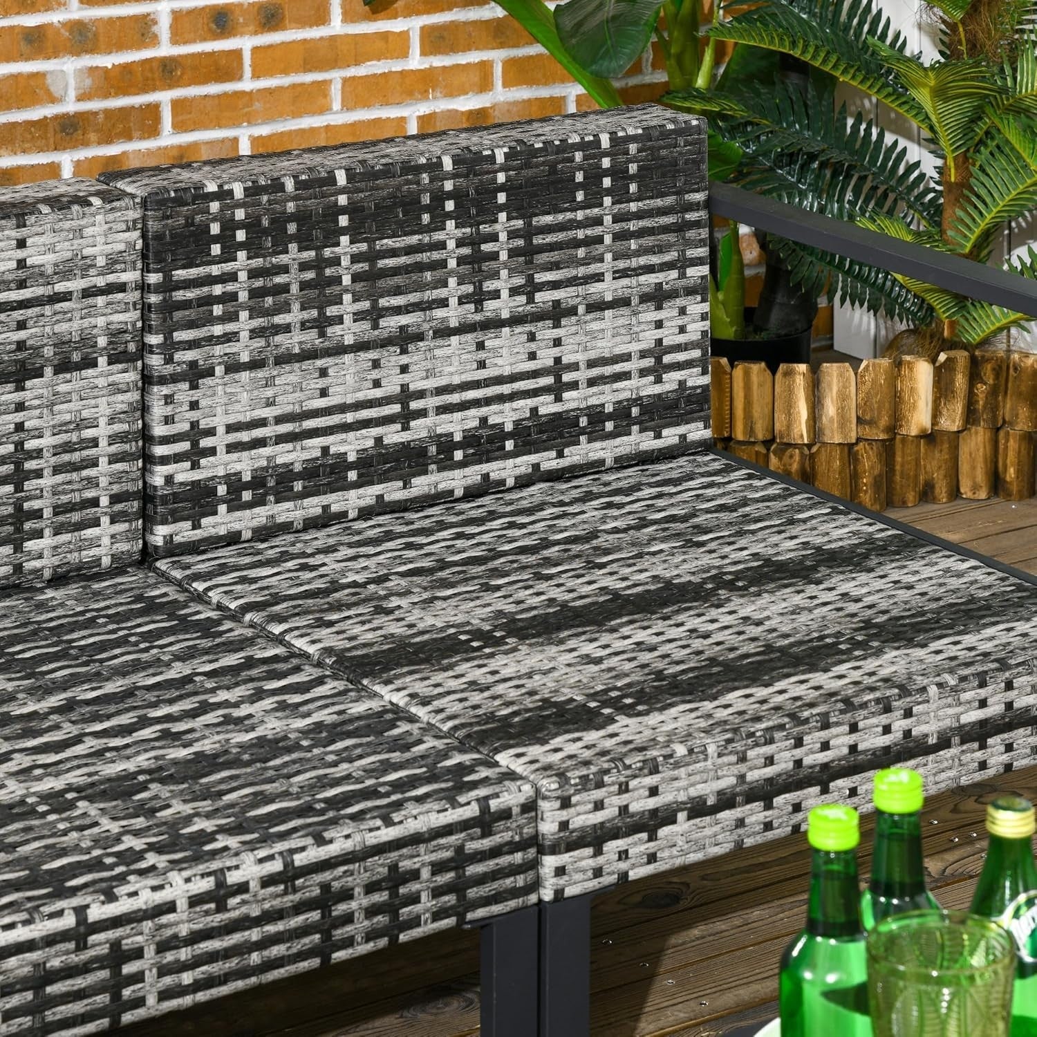 6pc Rattan Garden Sofa Set Chairs Table Footstool Outdoor Patio Grey