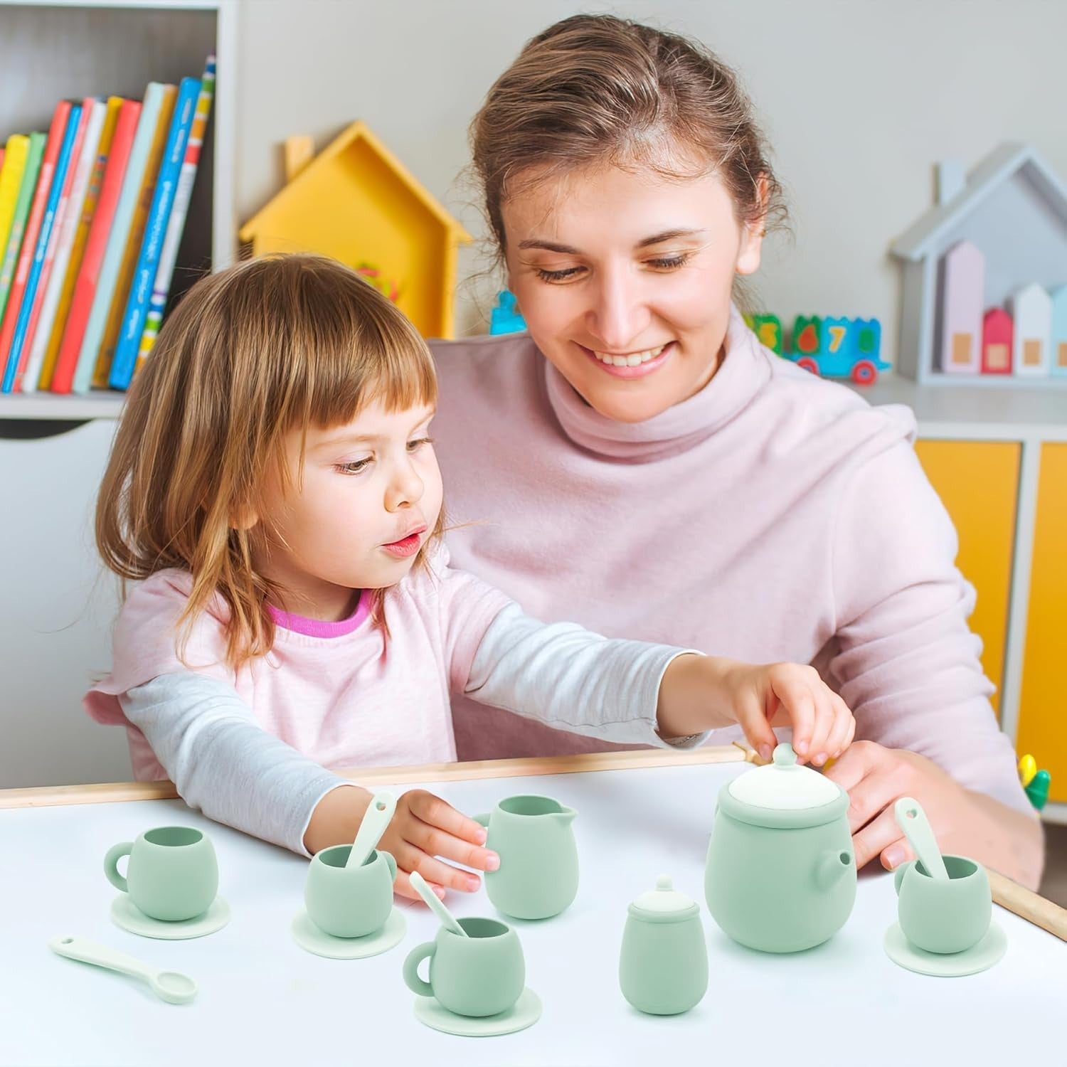 Kids Silicone Tea Set 15PCS Pretend Play Tea Party Toy BPA Free Gift