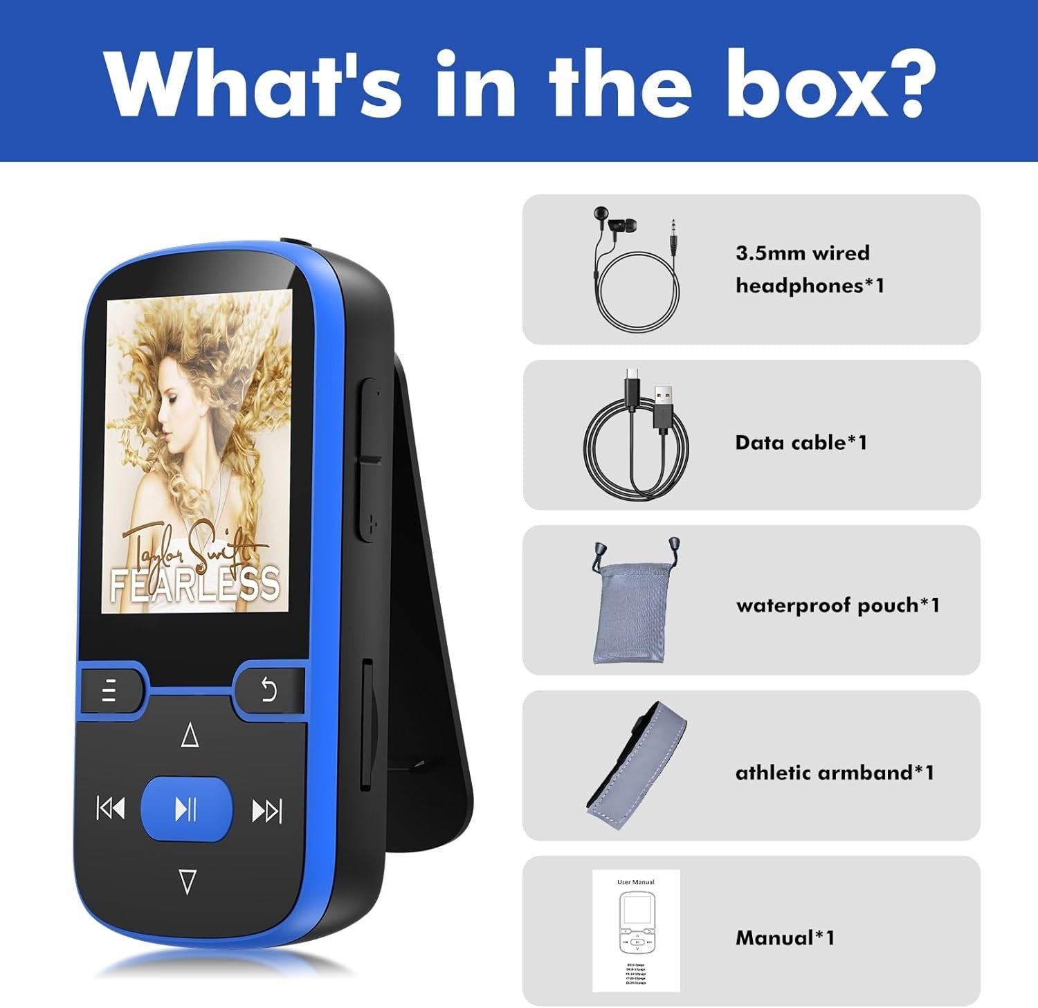 64GB Bluetooth 5.3 Clip MP3 Player FM Pedometer