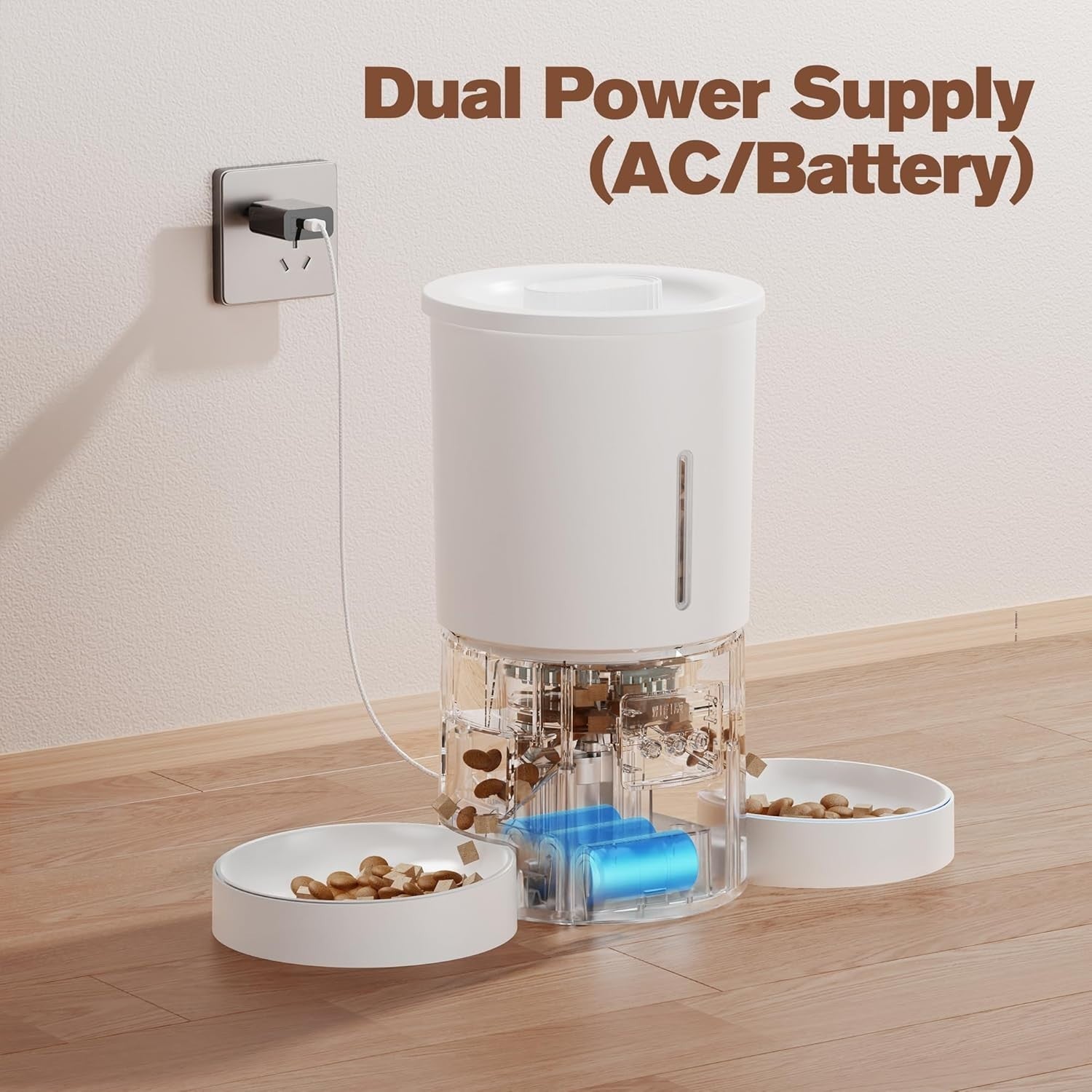 Automatic Cat Feeder 2 Bowls WiFi App Control 5L Timed Pet Food Dispenser