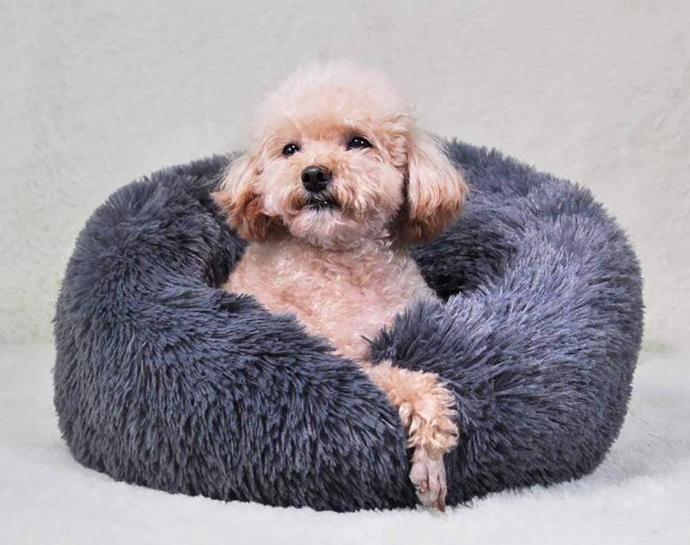 XL 100cm Calming Donut Dog Bed Washable Non Slip Dark Grey