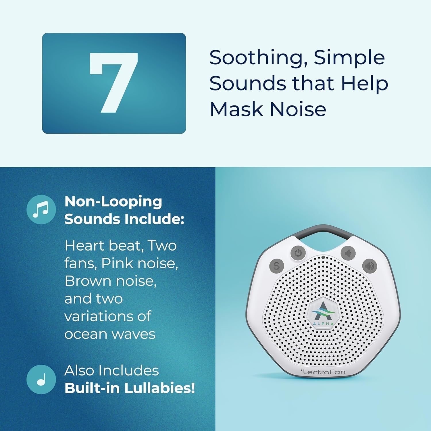 Portable White Noise Sleep Machine 7 Non-Looping Sounds Rechargeable