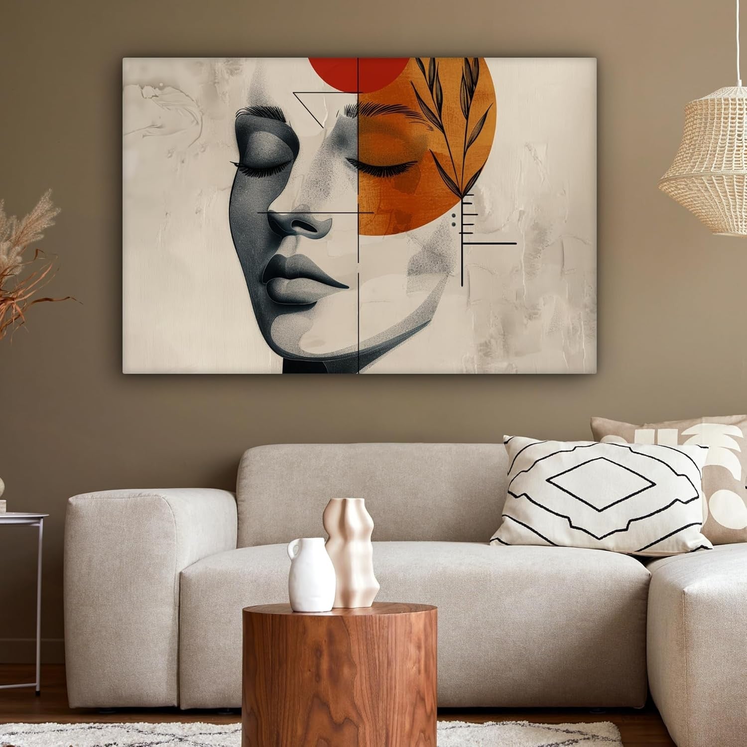 Large Abstract Woman Canvas Wall Art 120x80cm Botanical Modern Decor