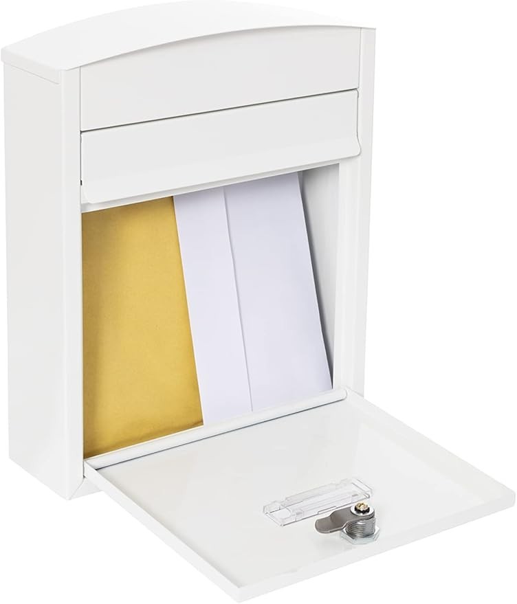 Wall Mounted Steel Mailbox White | Compact Lockable Post Box | Outdoor