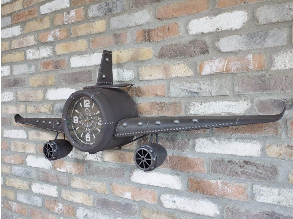 Vintage Metal Aeroplane Wall Clock Retro Design Silent Battery Operated