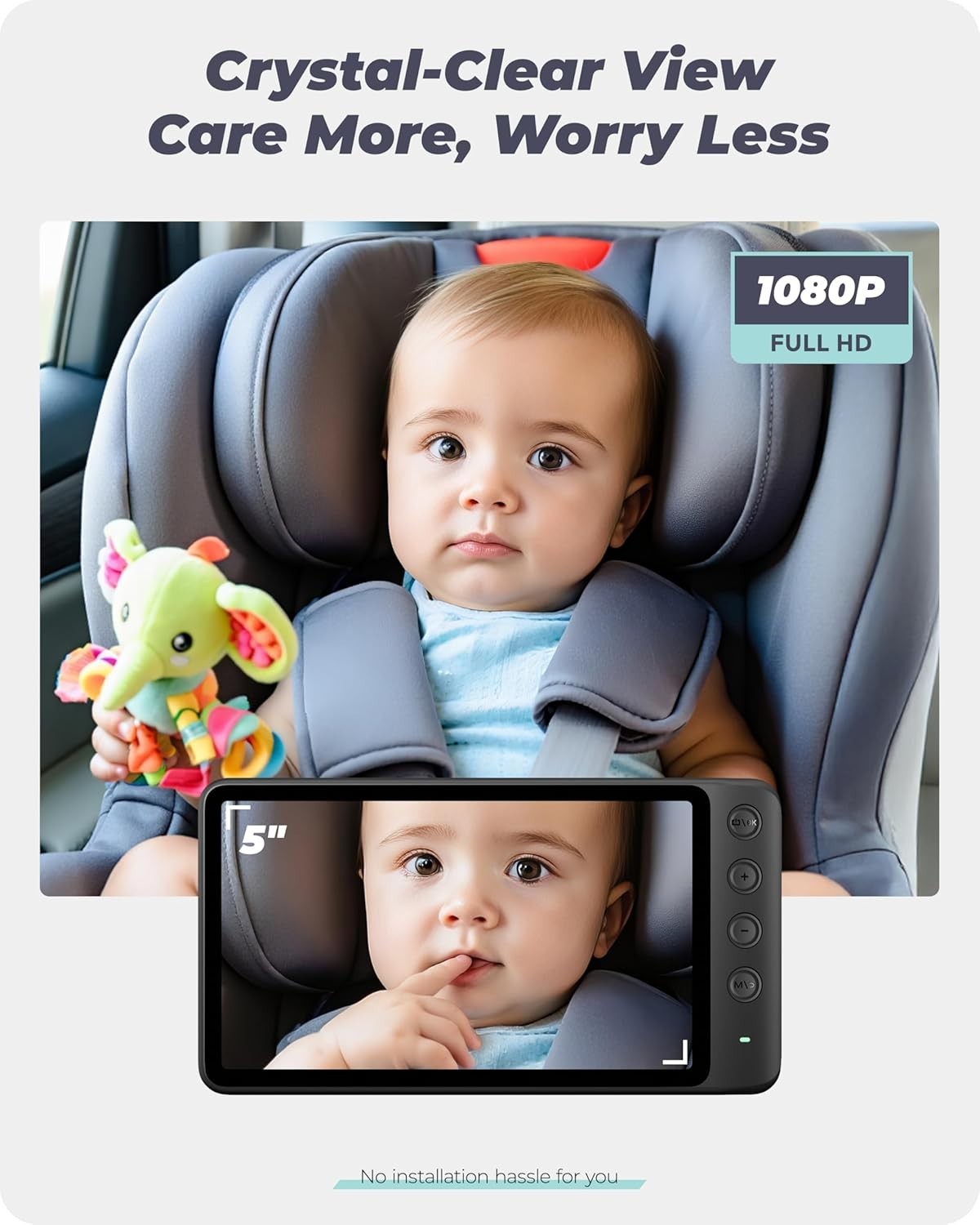 Baby Car Camera 5" 1080P HD Monitor Night Vision Rear Facing Seat Cam