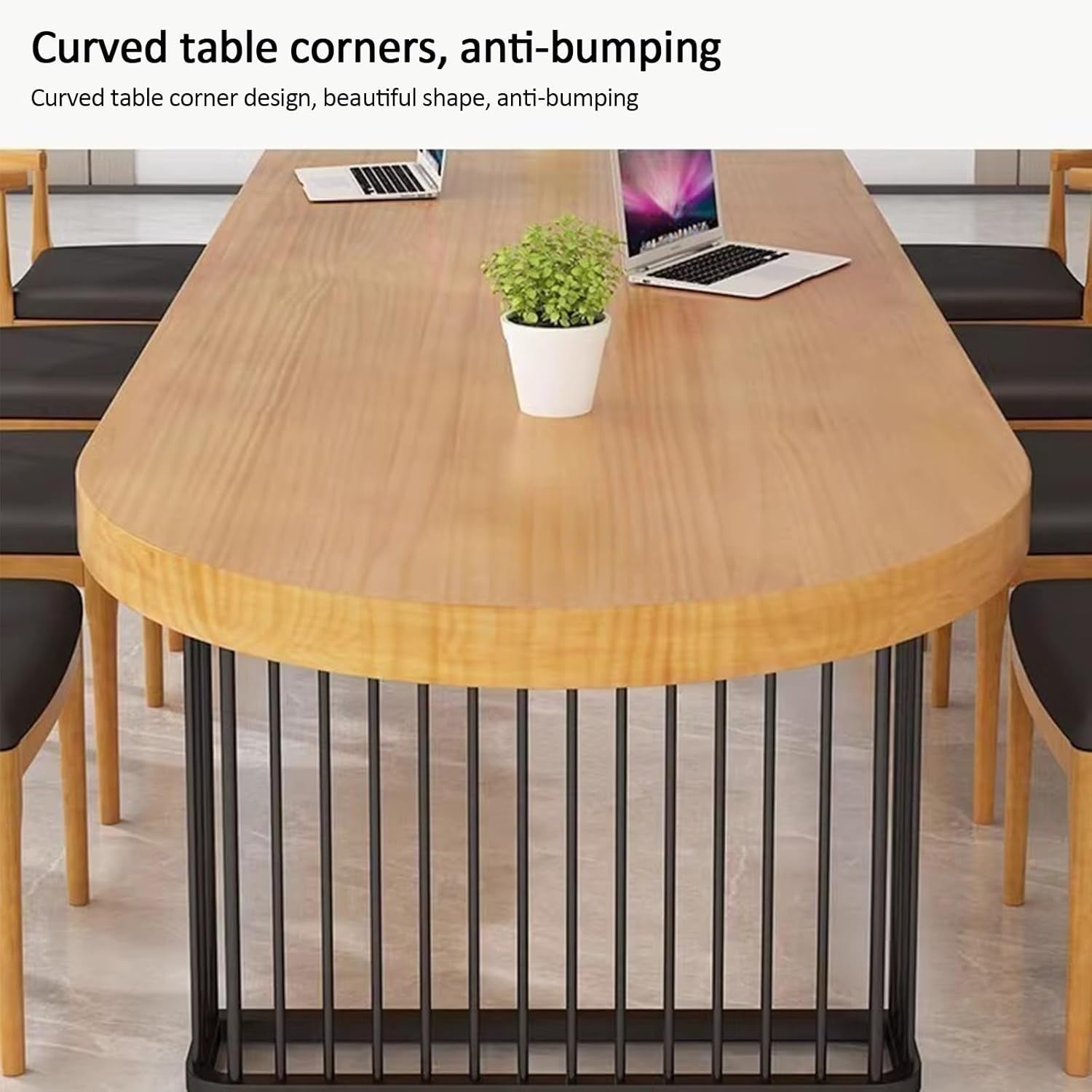 55" Solid Wood Oval Conference Table – Modern Meeting Desk w/ Steel Legs