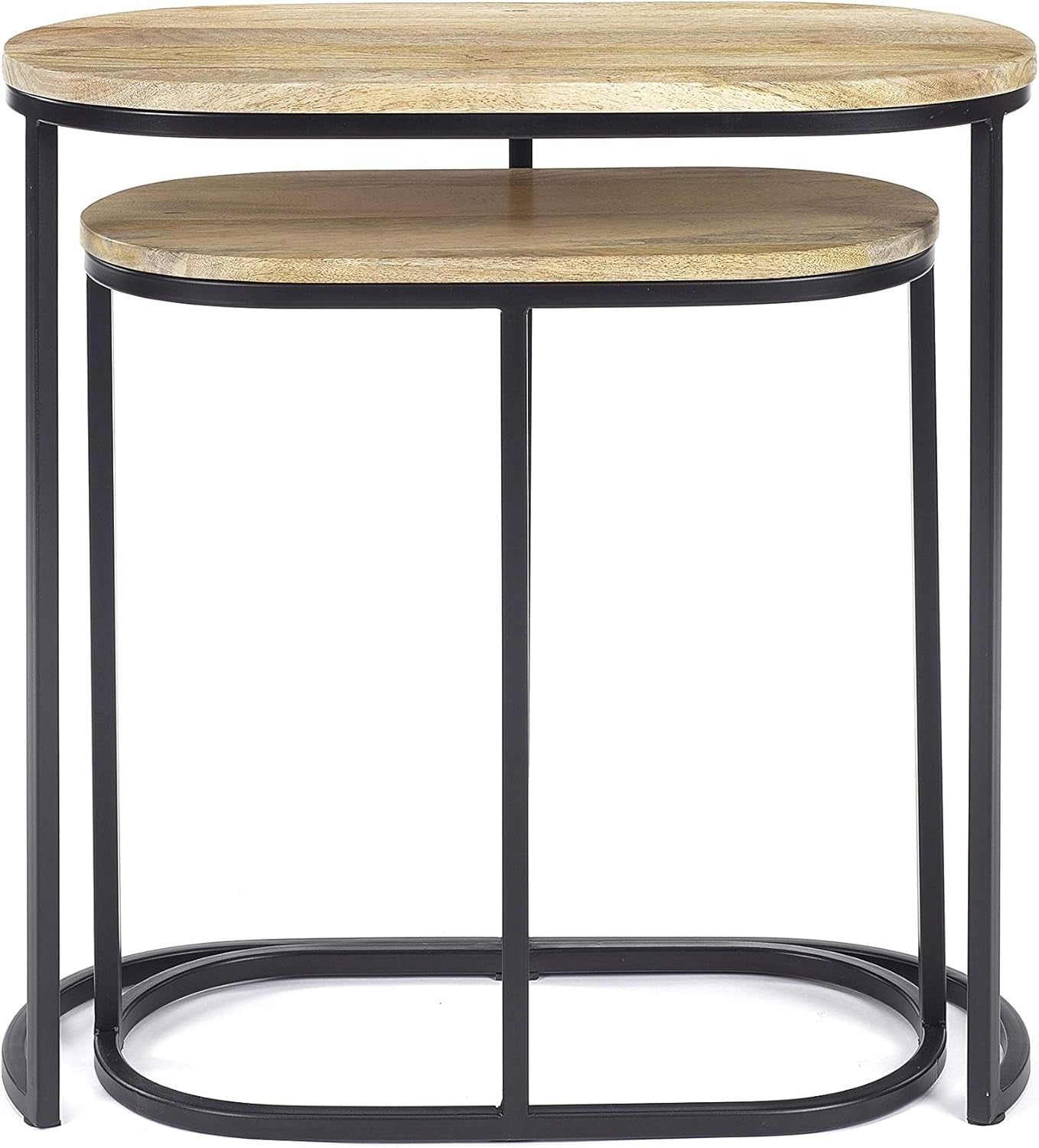 Space Saving Nesting Coffee Table Mango Wood Metal Frame Side End Tables Set